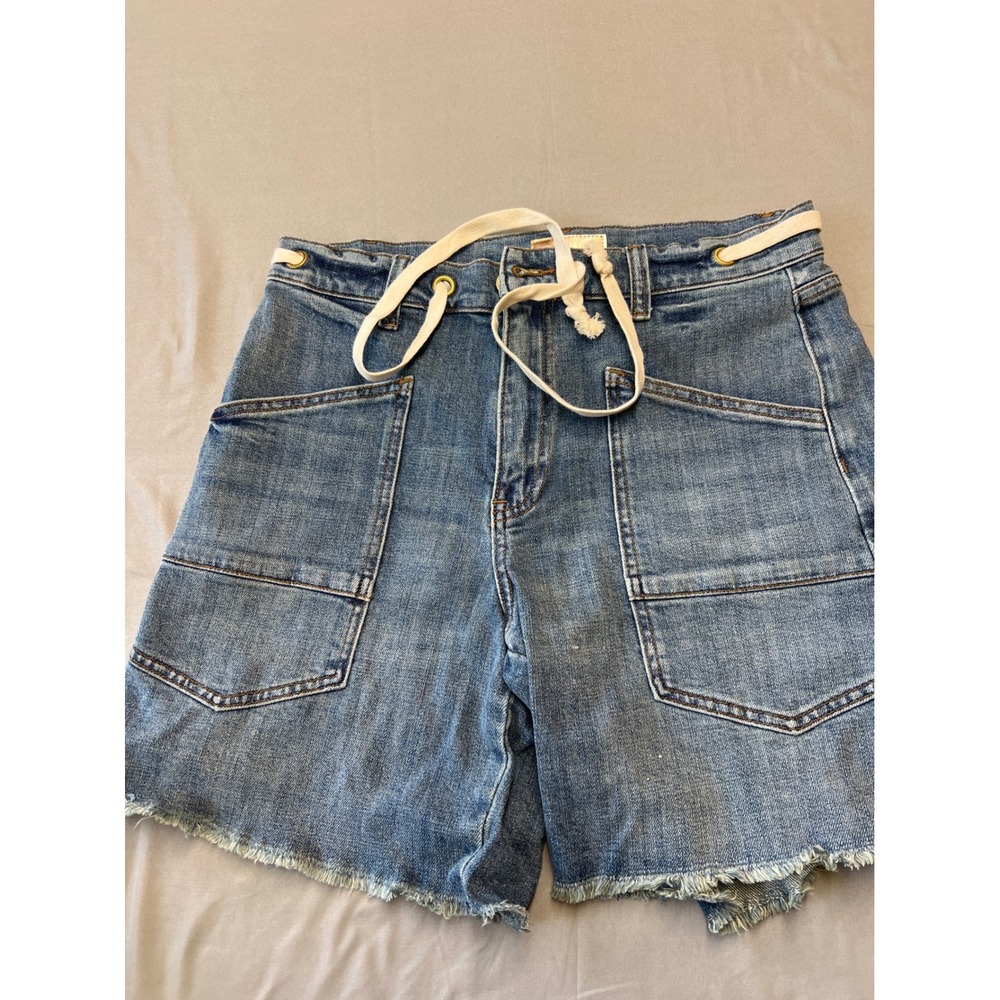 KUT from the Kloth Holly High Rise Denim Drawstring Shorts Medium Wash Blue 0